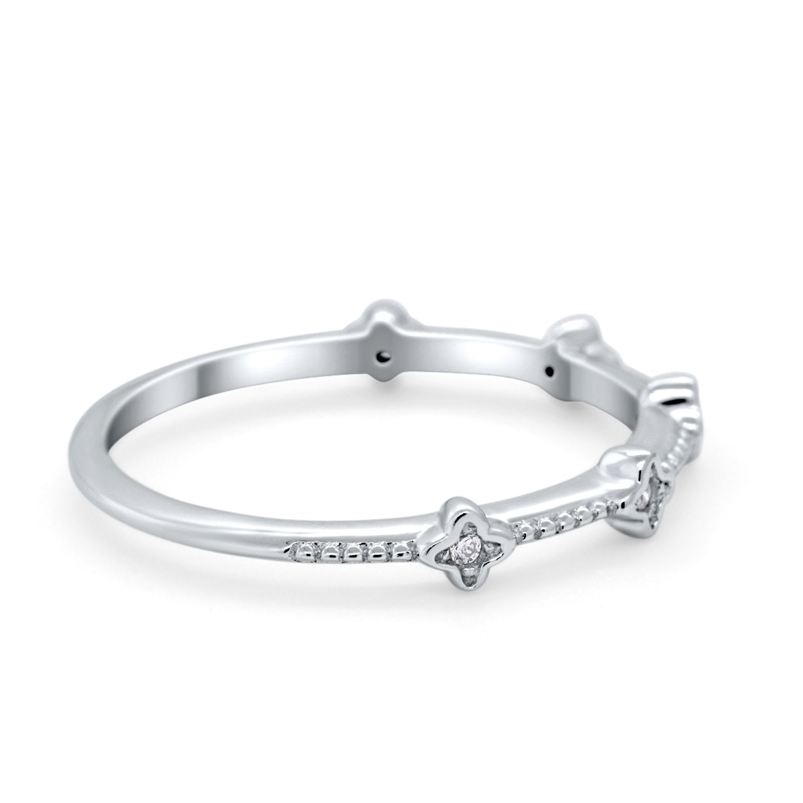 Art Deco Wedding Band Eternity Ring Round Simulated CZ 925 Sterling Silver