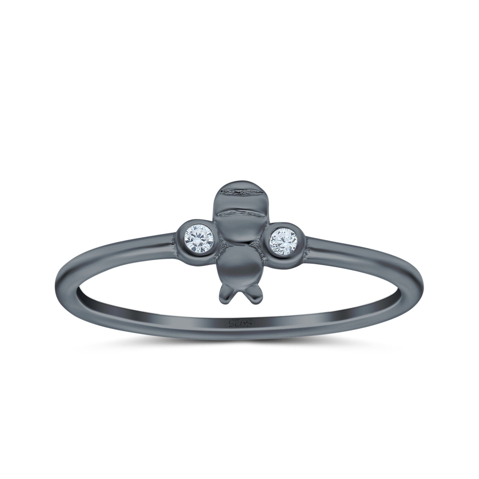 Bumble Bee Wedding Band Ring Round Simulated Cubic Zirconia 925 Sterling Silver