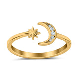 Moon & Star Wedding Band Ring Round Simulated Cubic Zirconia 925 Sterling Silver