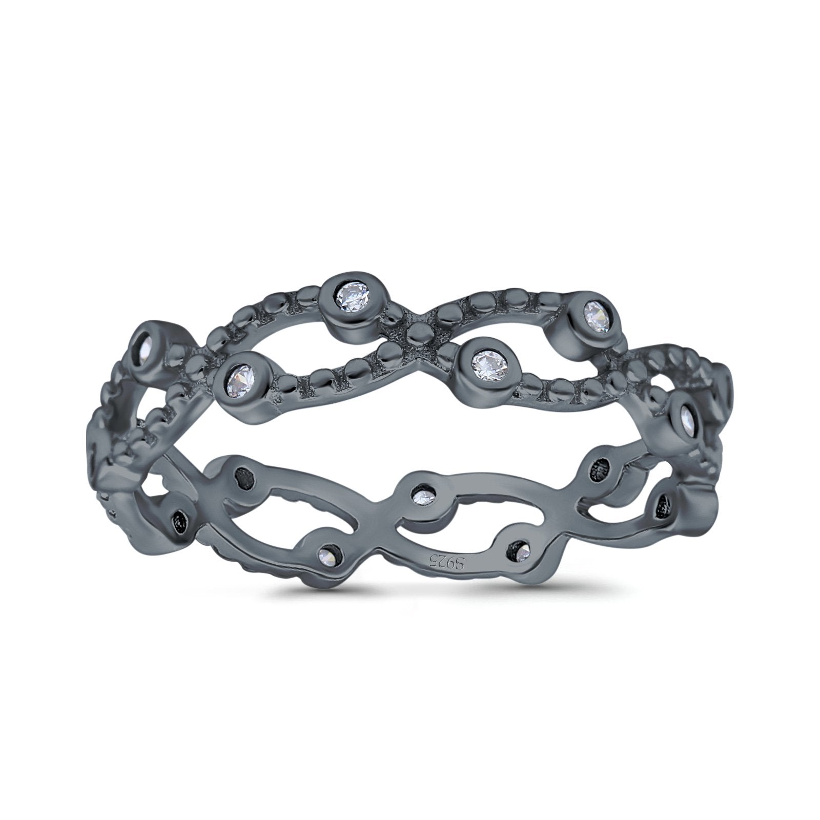 Eternity Band Engagement Wedding Ring Round Simulated Cubic Zirconia 925 Sterling Silver (4mm)