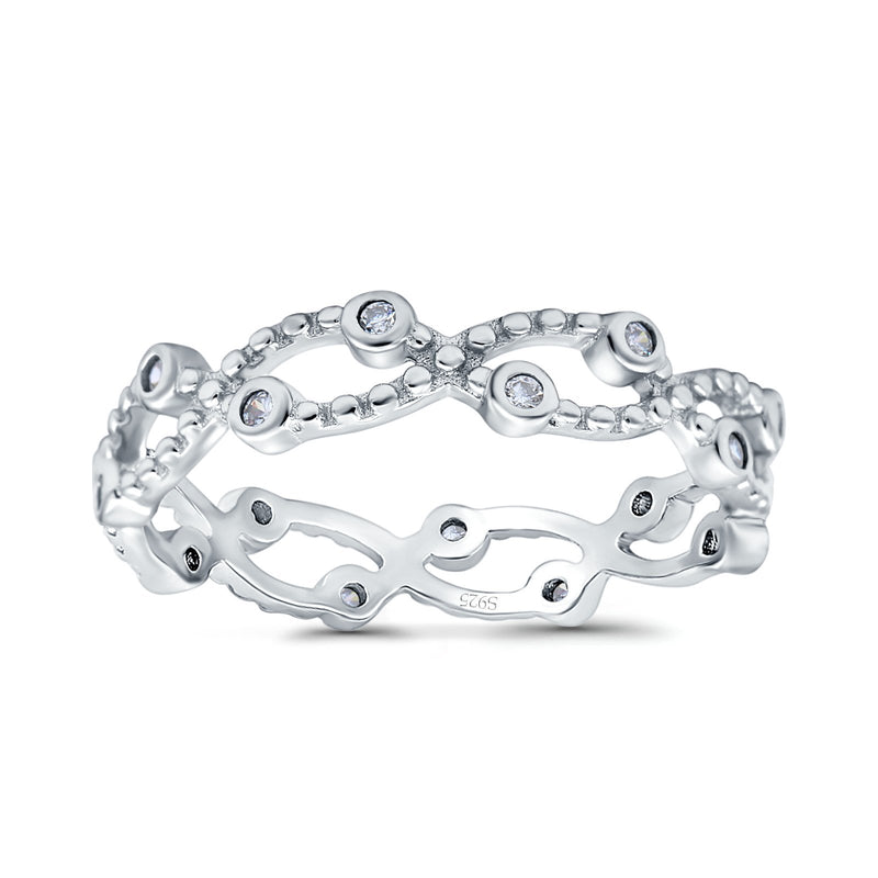 Eternity Band Engagement Wedding Ring Round Simulated Cubic Zirconia 925 Sterling Silver (4mm)
