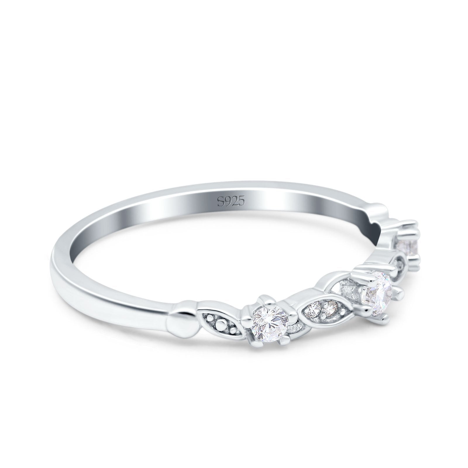 Fashion Solitaire Accent Ring Wedding Engagement Band Round Simulated Cubic Zirconia 925 Sterling Silver