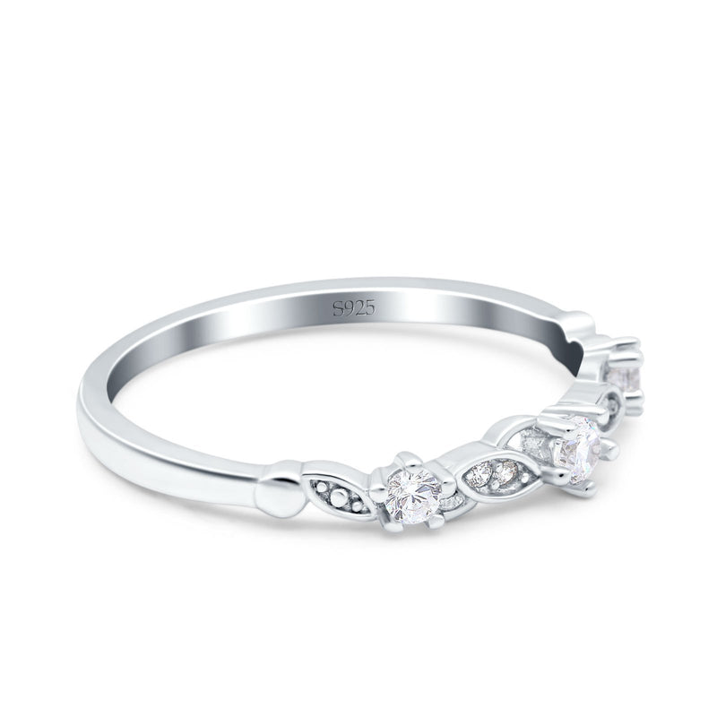 Fashion Solitaire Accent Ring Wedding Engagement Band Round Simulated Cubic Zirconia 925 Sterling Silver