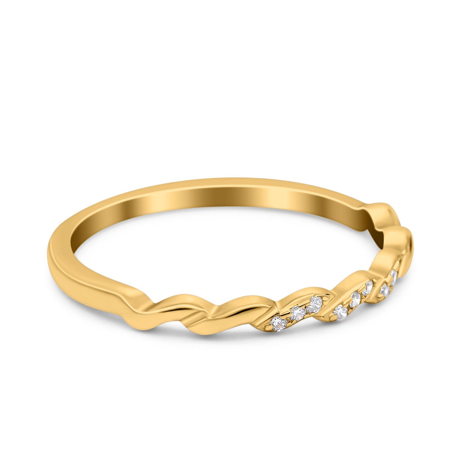 Twist Infinity Shank Accent Ring Wedding Band Round Simulated Cubic Zirconia 925 Sterling Silver