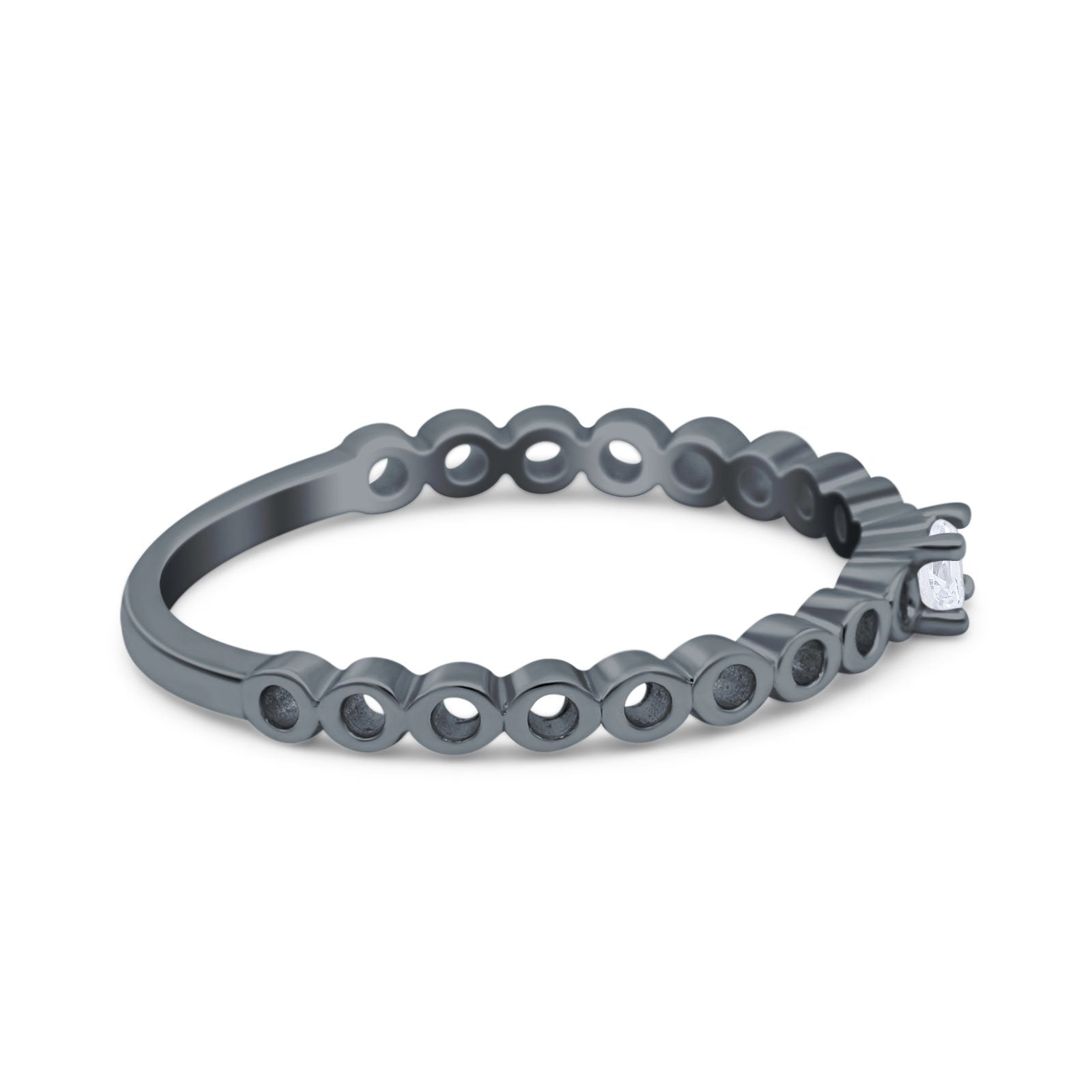 Petite Dainty Band Round Thumb Ring Wedding Band Simulated Cubic Zirconia 925 Sterling Silver