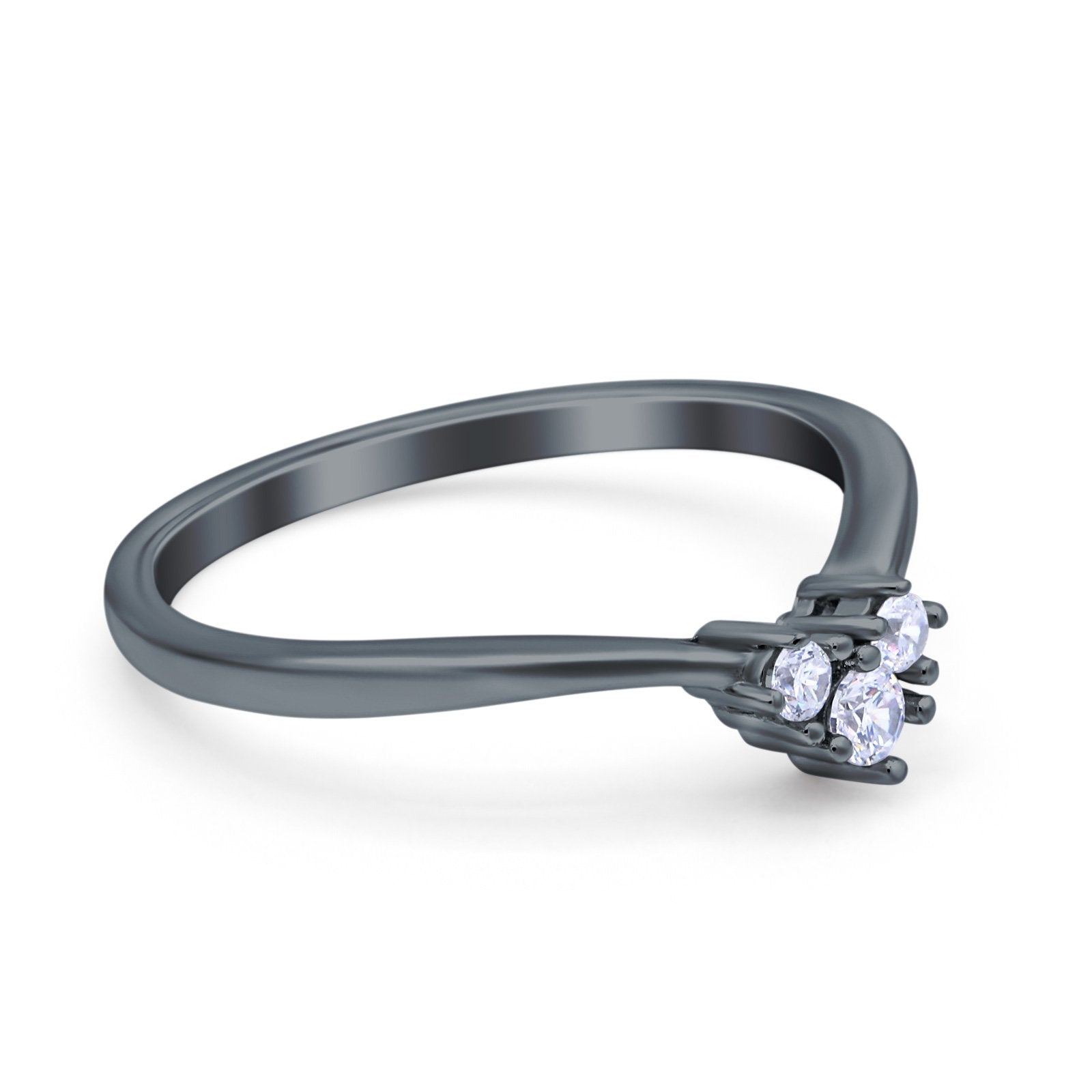 Geometric Heart Band Wedding Ring Round Simulated Cubic Zirconia 925 Sterling Silver (5mm)