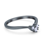 Geometric Heart Band Wedding Ring Round Simulated Cubic Zirconia 925 Sterling Silver (5mm)