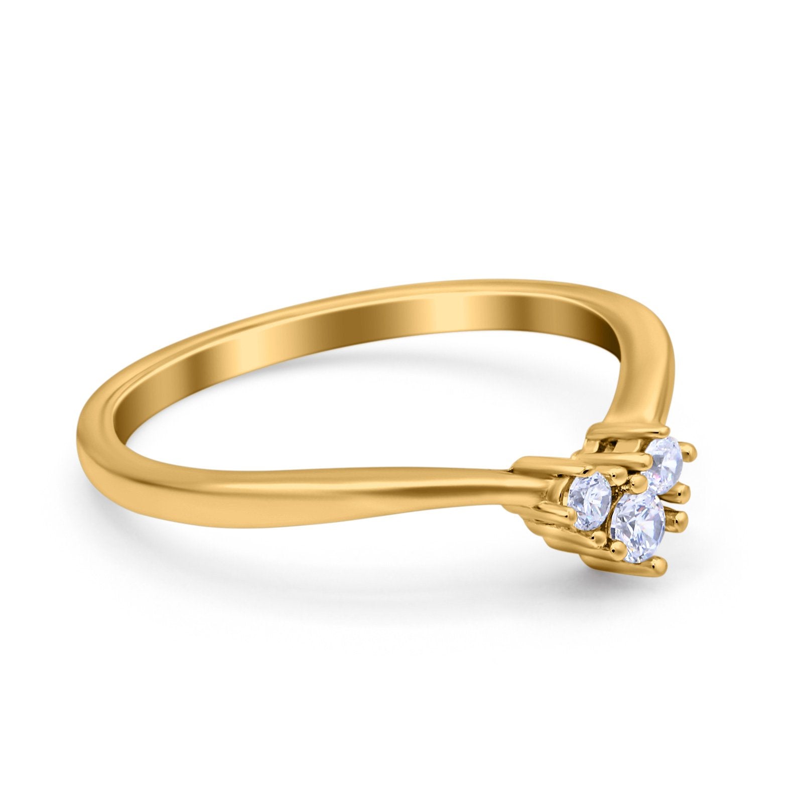 Geometric Heart Band Wedding Ring Round Simulated Cubic Zirconia 925 Sterling Silver (5mm)