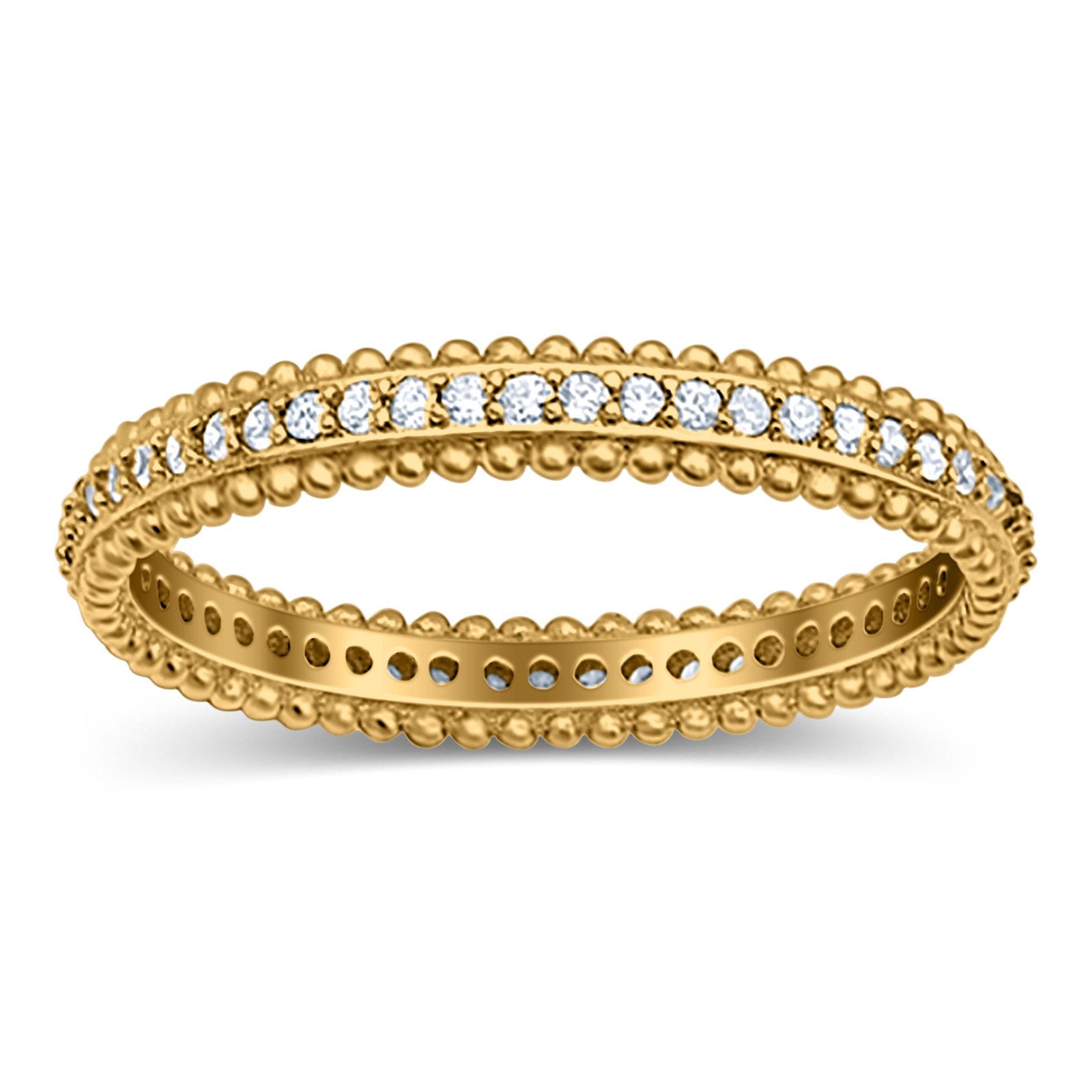 Full Eternity Band Wedding Ring Round Simulated Cubic Zirconia 925 Sterling Silver (3mm)