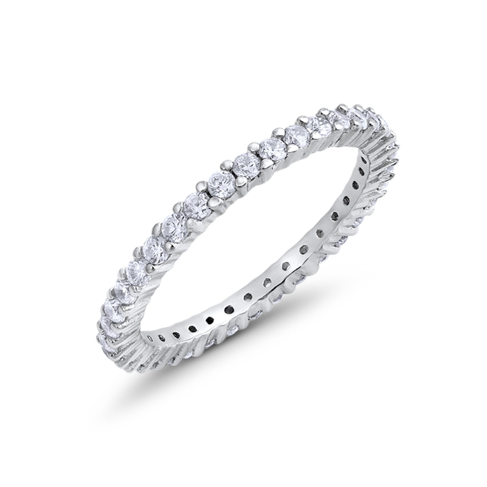Full Eternity Wedding Band Round Simulated CZ Ring 925 Sterling Silver