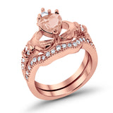 Wedding Bridal Piece Ring Heart Simulated Cubic Zirconia 925 Sterling Silver
