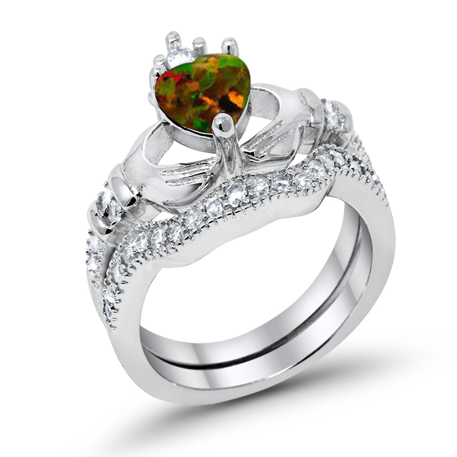 Wedding Bridal Piece Ring Heart Simulated Cubic Zirconia 925 Sterling Silver