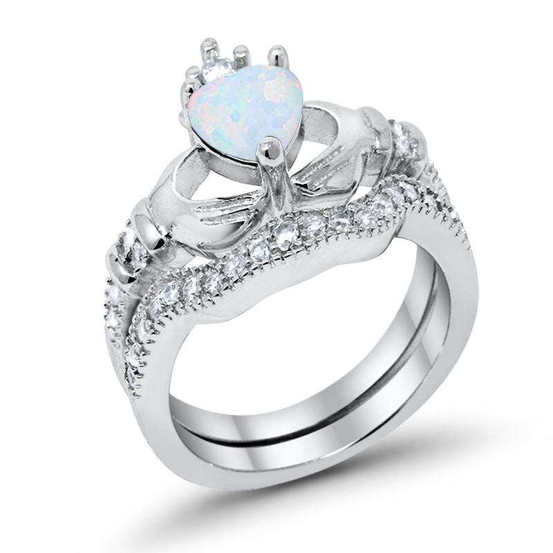 Wedding Bridal Piece Ring Heart Simulated Cubic Zirconia 925 Sterling Silver