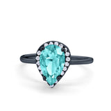 Halo Teardrop Pear Engagement Ring Simulated Cubic Zirconia 925 Sterling Silver