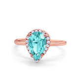 Halo Teardrop Pear Engagement Ring Simulated Cubic Zirconia 925 Sterling Silver