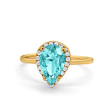 Halo Teardrop Pear Engagement Ring Simulated Cubic Zirconia 925 Sterling Silver