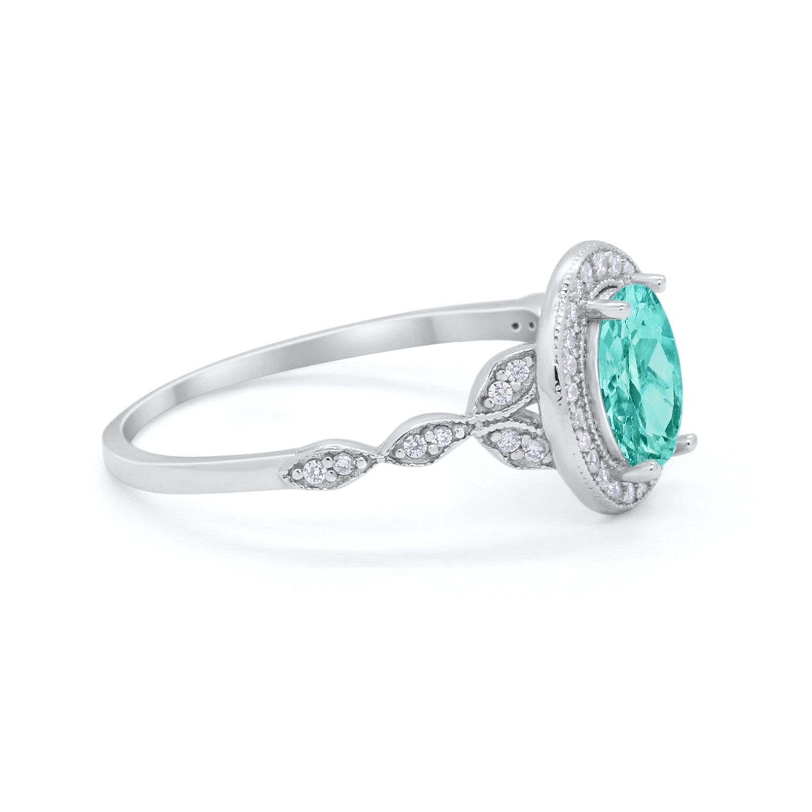 Vintage Style Oval Wedding Ring Simulated Cubic Zirconia 925 Sterling Silver