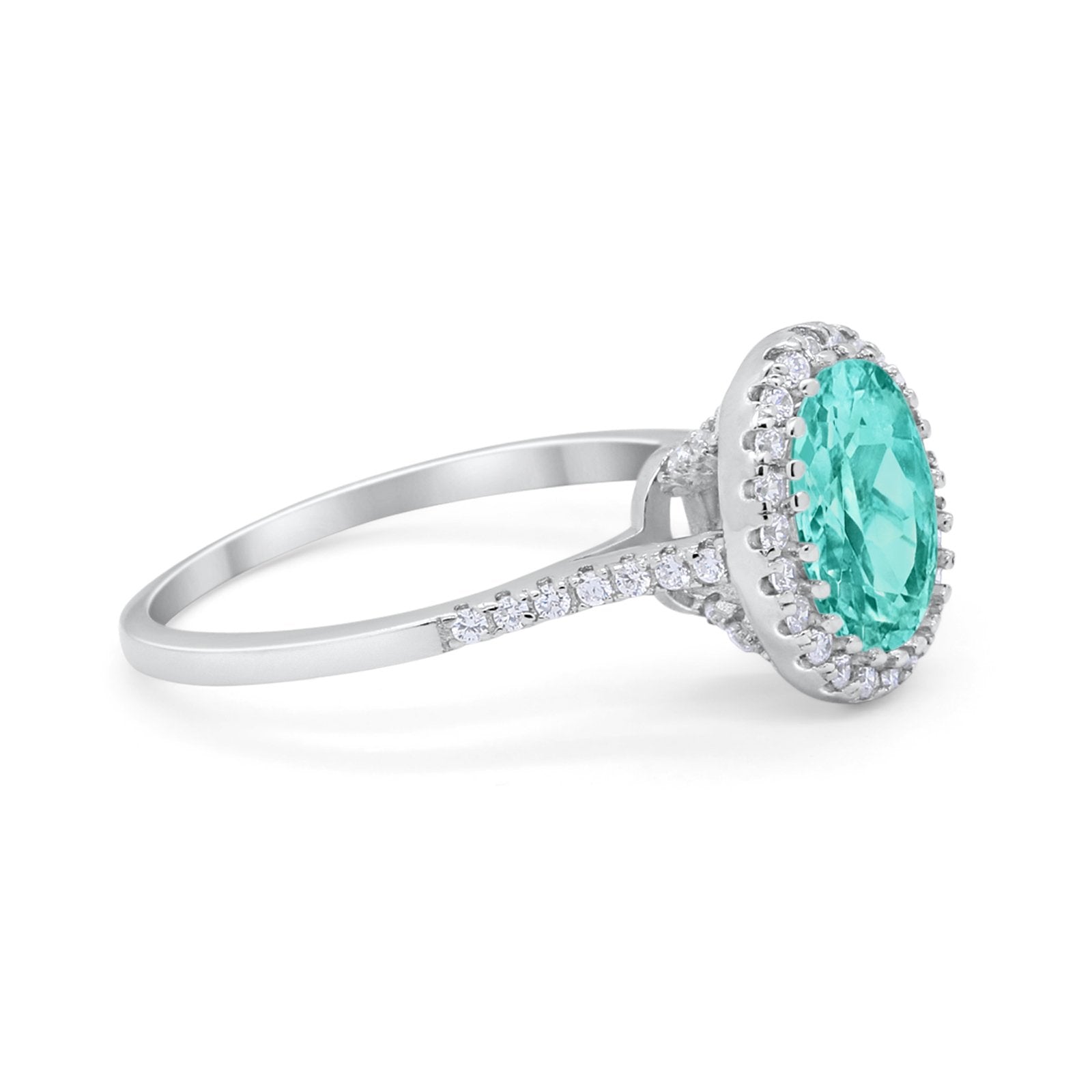 Halo Art Deco Oval Wedding Engagement Bridal Ring Round Cubic Zirconia 925 Sterling Silver