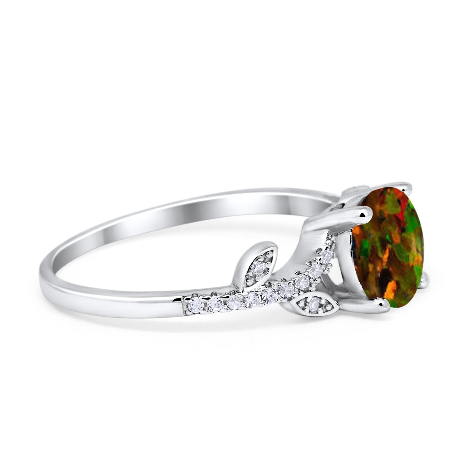 Leaf Style Wedding Ring Round Simulated Cubic Zirconia 925 Sterling Silver