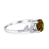 Leaf Style Wedding Ring Round Simulated Cubic Zirconia 925 Sterling Silver