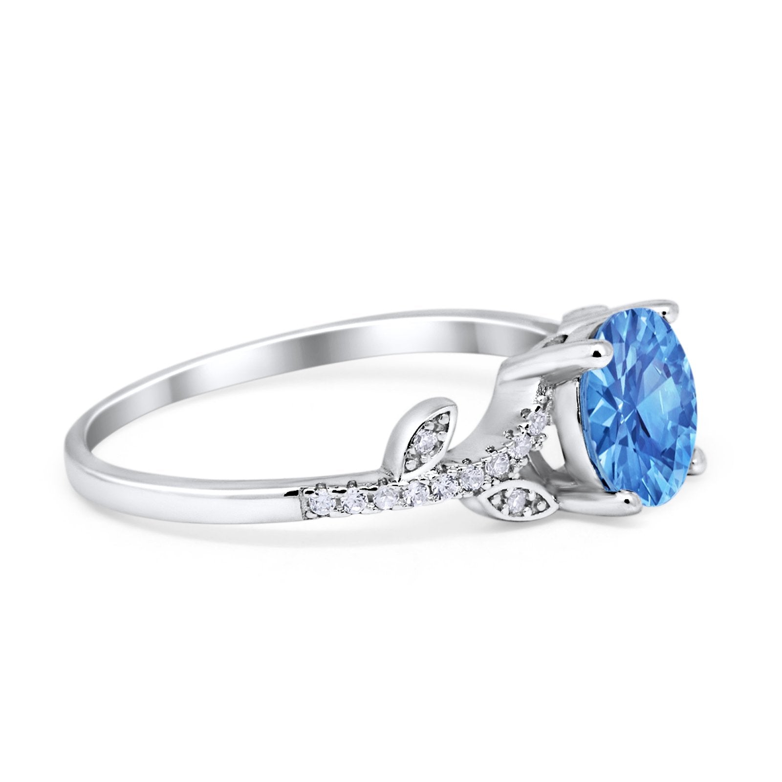 Leaf Style Wedding Ring Round Simulated Cubic Zirconia 925 Sterling Silver