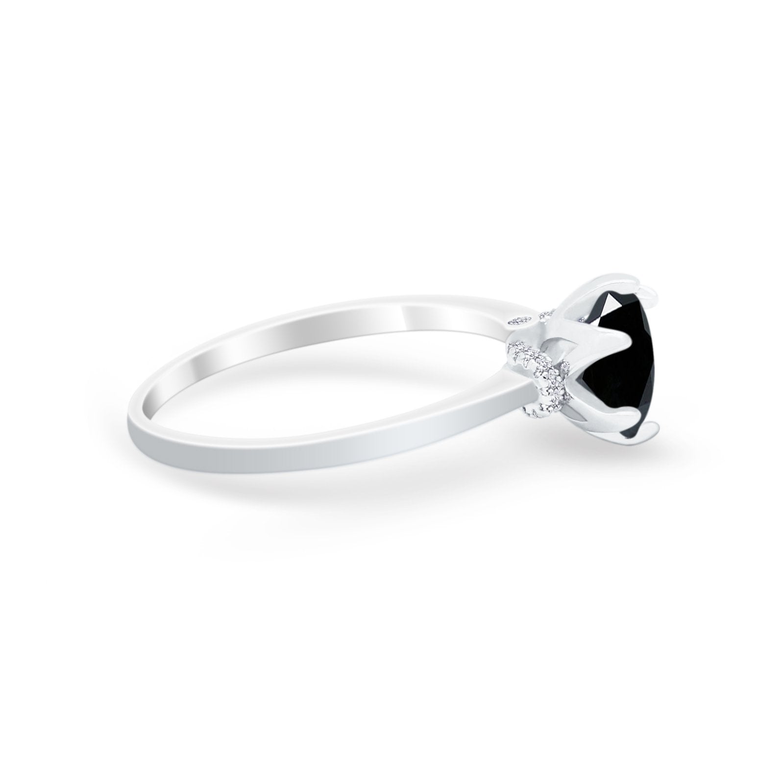 Art Deco Engagement Ring Round Simulated Cubic Zirconia 925 Sterling Silver