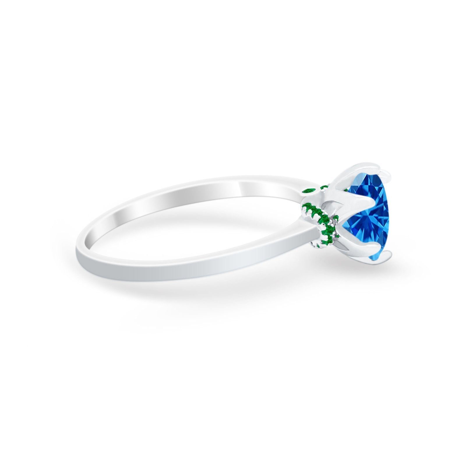 Simulated Emerald Accent Cubic Zirconia 925 Sterling Silver Wedding Ring