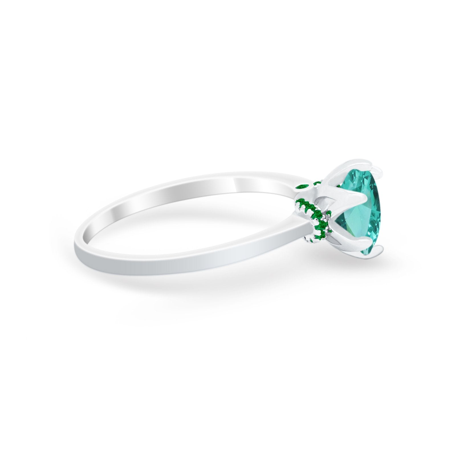 Simulated Emerald Accent Cubic Zirconia 925 Sterling Silver Wedding Ring