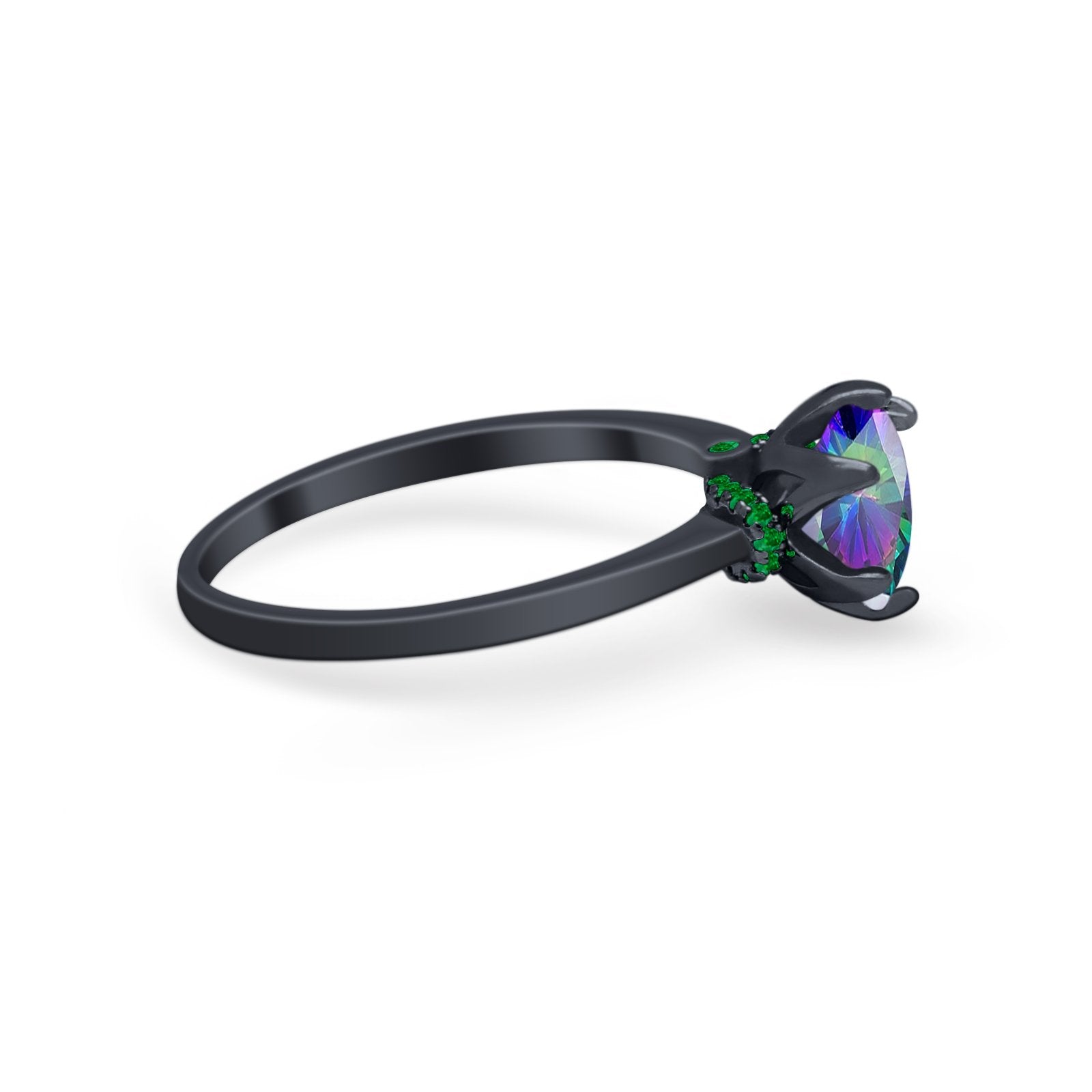 Simulated Emerald Accent Cubic Zirconia 925 Sterling Silver Wedding Ring