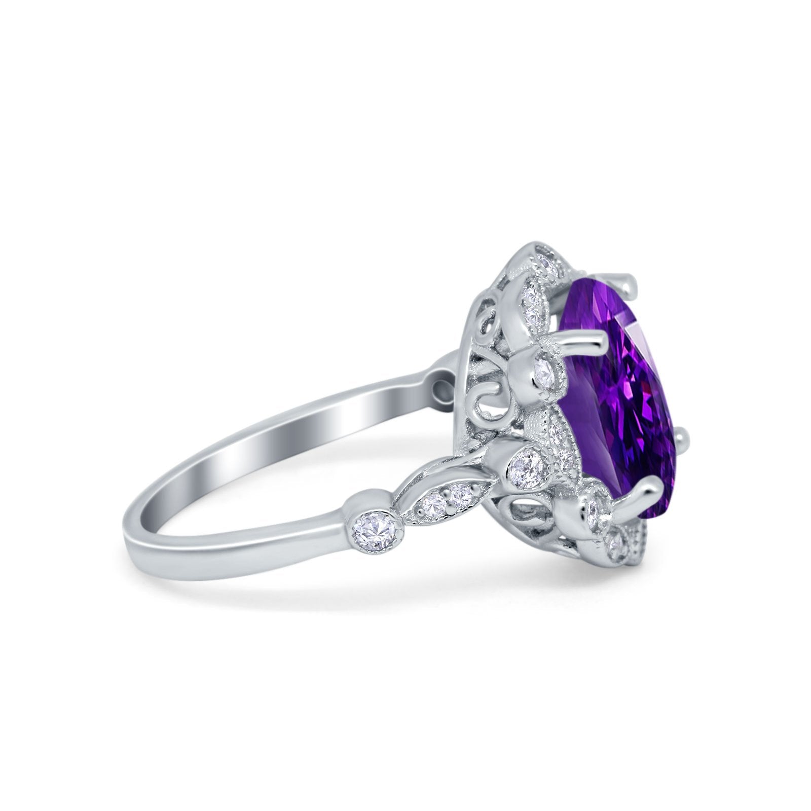 Large Oval Art Deco Wedding Ring Simulated Cubic Zirconia 925 Sterling Silver