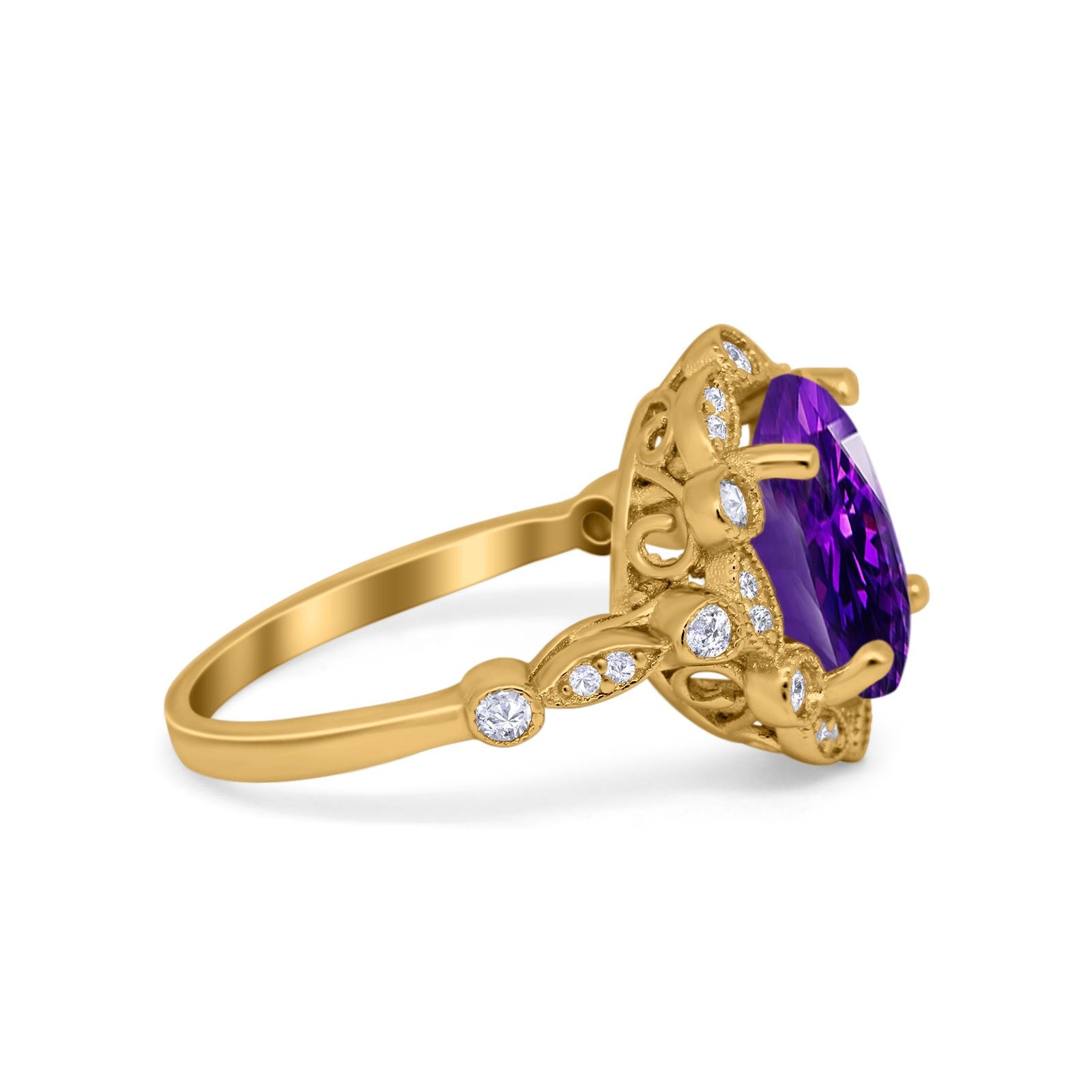 Large Oval Art Deco Wedding Ring Simulated Cubic Zirconia 925 Sterling Silver