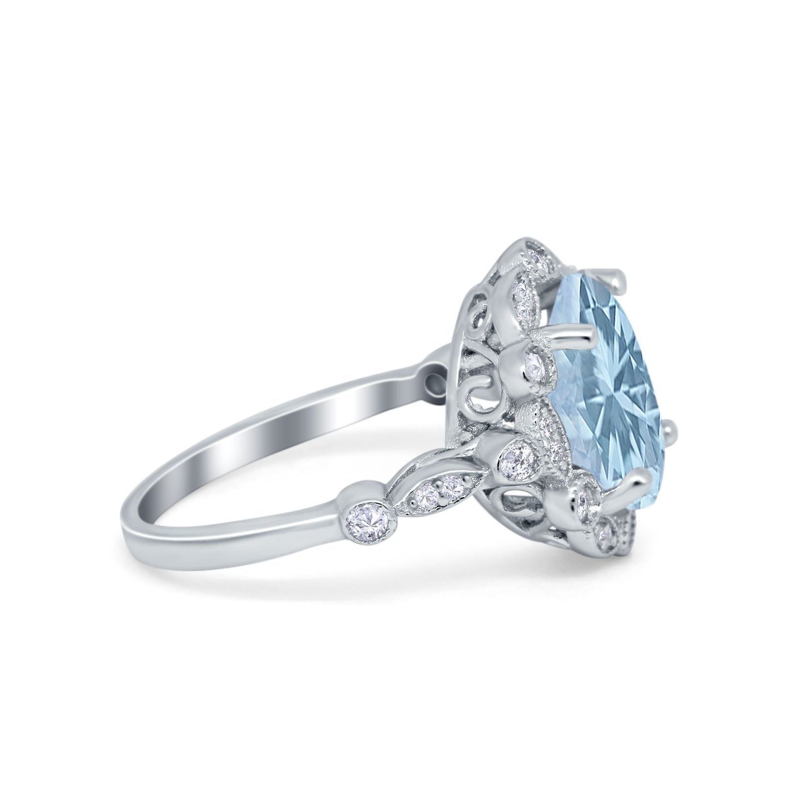 Large Oval Art Deco Wedding Ring Simulated Cubic Zirconia 925 Sterling Silver