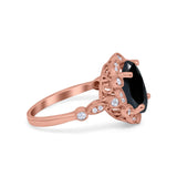 Large Oval Art Deco Wedding Ring Simulated Cubic Zirconia 925 Sterling Silver