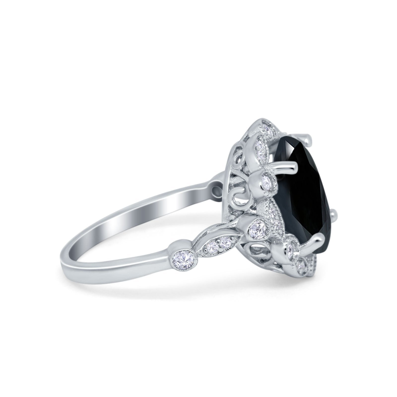 Large Oval Art Deco Wedding Ring Simulated Cubic Zirconia 925 Sterling Silver