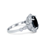 Large Oval Art Deco Wedding Ring Simulated Cubic Zirconia 925 Sterling Silver