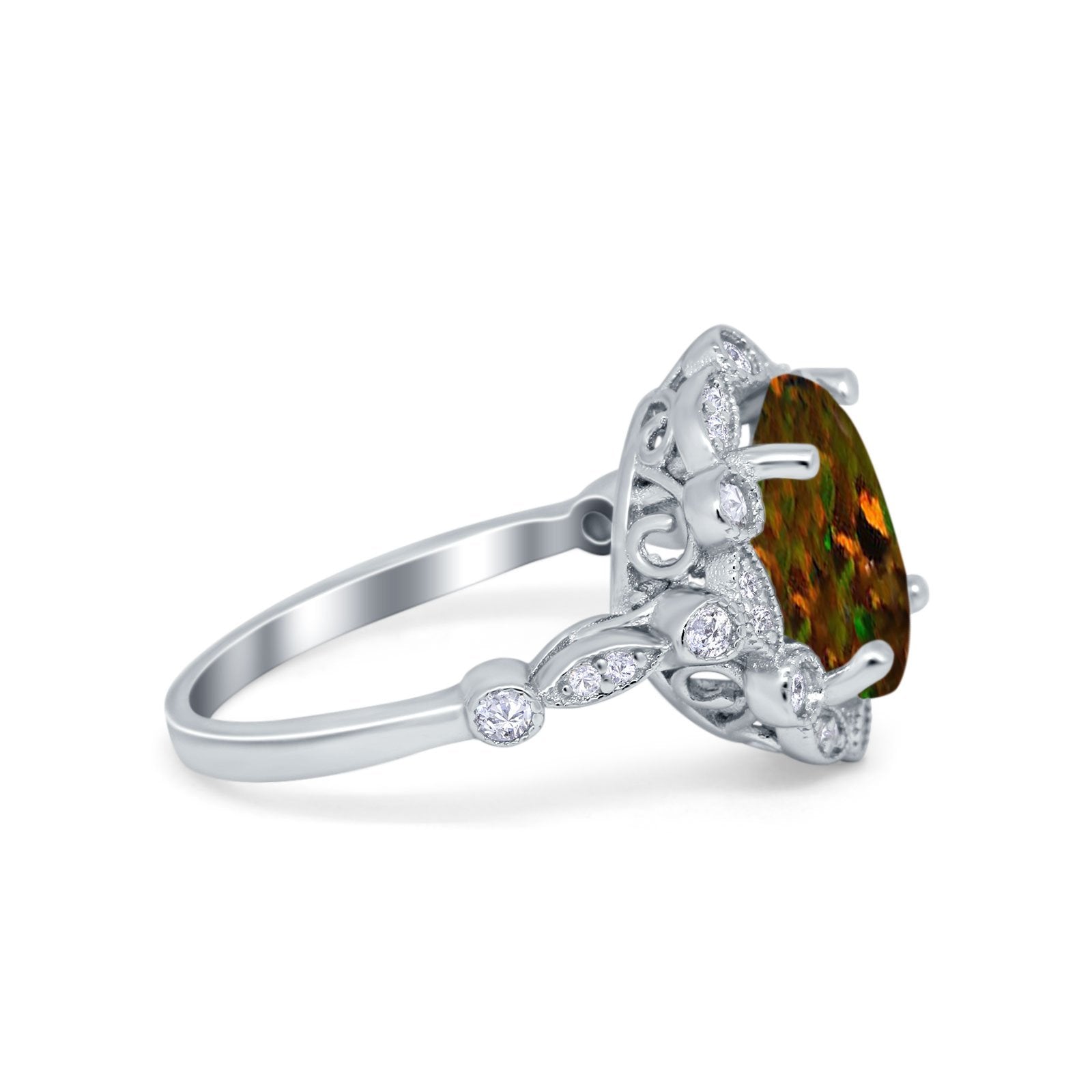 Large Oval Art Deco Wedding Ring Simulated Cubic Zirconia 925 Sterling Silver