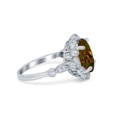 Large Oval Art Deco Wedding Ring Simulated Cubic Zirconia 925 Sterling Silver