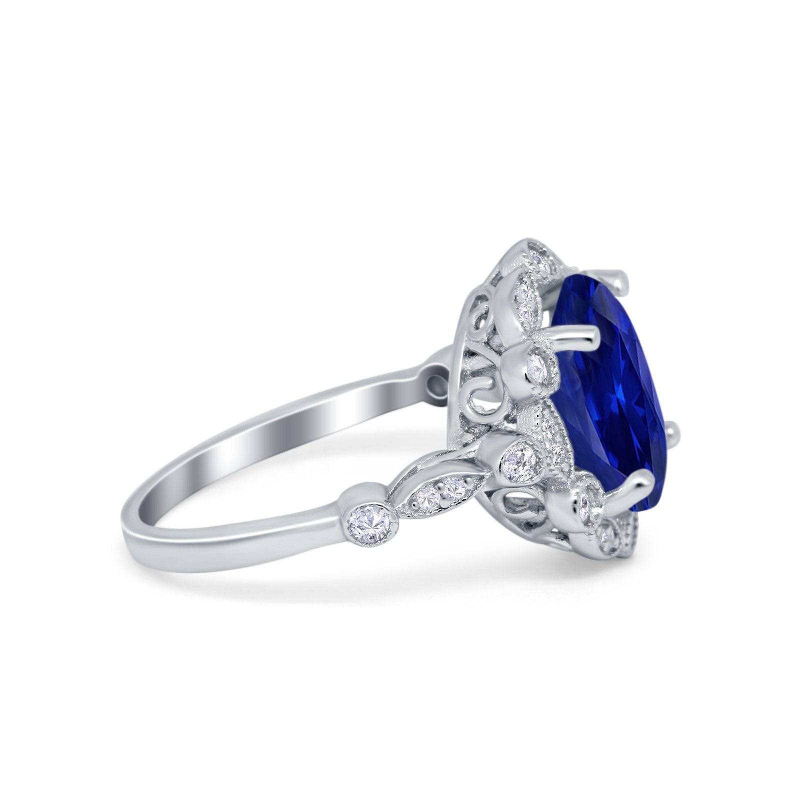 Large Oval Art Deco Wedding Ring Simulated Cubic Zirconia 925 Sterling Silver