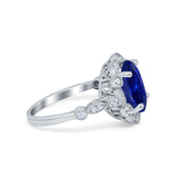 Large Oval Art Deco Wedding Ring Simulated Cubic Zirconia 925 Sterling Silver