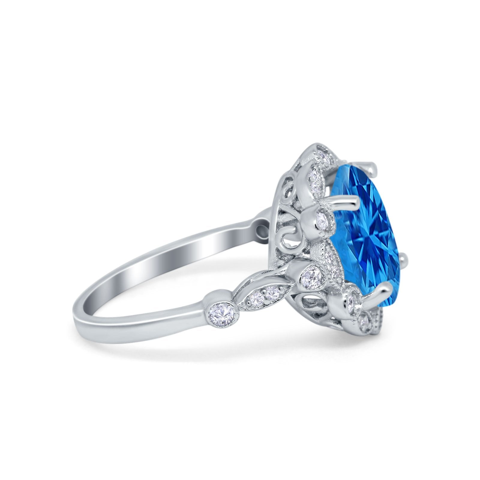 Large Oval Art Deco Wedding Ring Simulated Cubic Zirconia 925 Sterling Silver