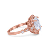 Large Oval Art Deco Wedding Ring Simulated Cubic Zirconia 925 Sterling Silver