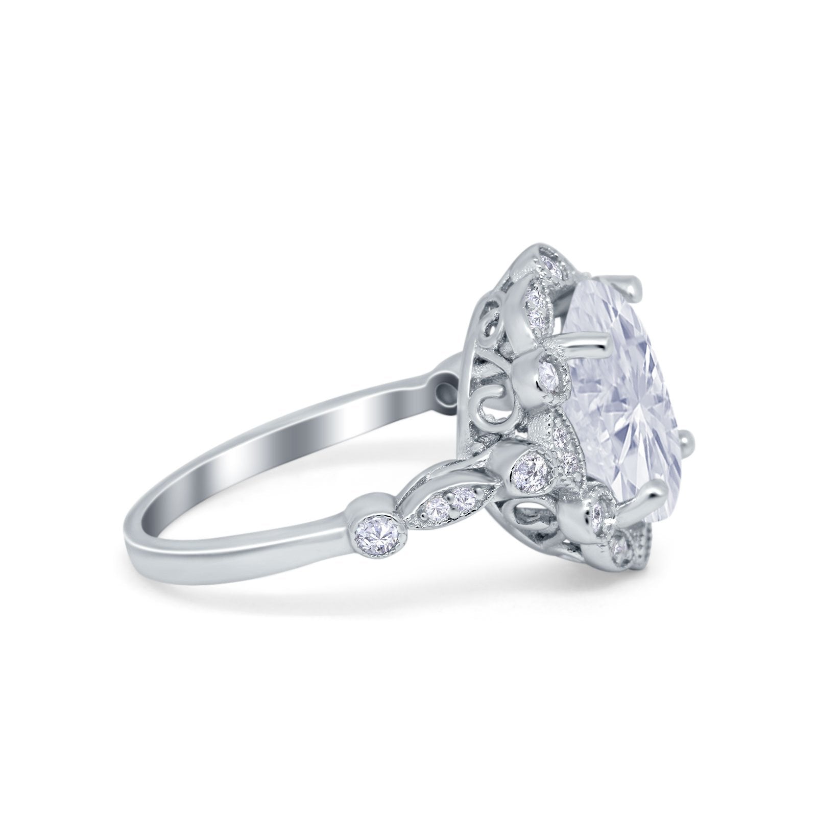 Large Oval Art Deco Wedding Ring Simulated Cubic Zirconia 925 Sterling Silver