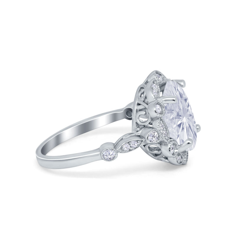 Large Oval Art Deco Wedding Ring Simulated Cubic Zirconia 925 Sterling Silver