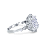 Large Oval Art Deco Wedding Ring Simulated Cubic Zirconia 925 Sterling Silver