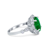 Large Oval Art Deco Wedding Ring Simulated Cubic Zirconia 925 Sterling Silver