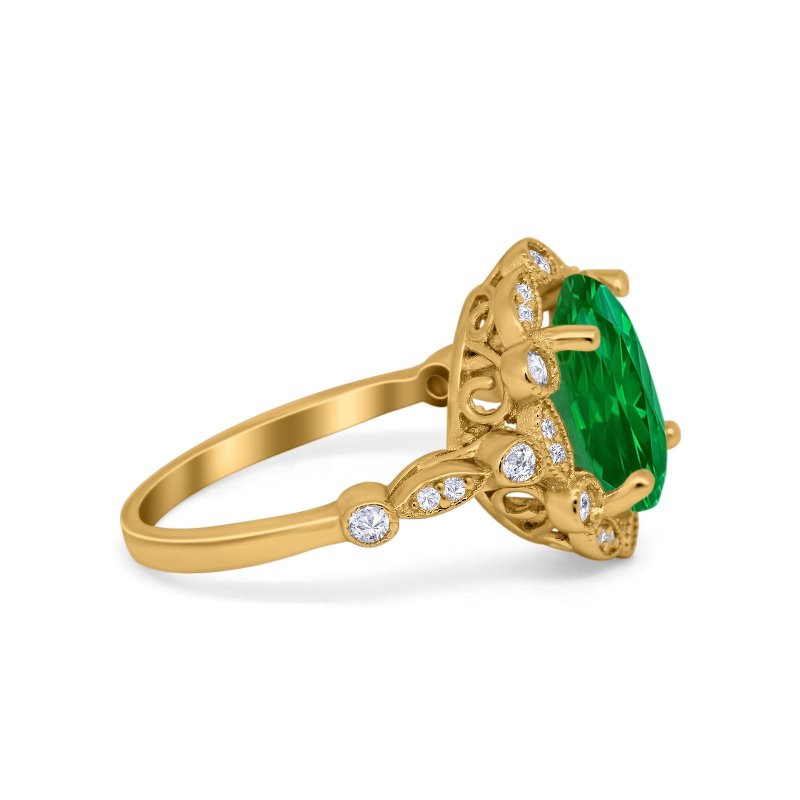 Large Oval Art Deco Wedding Ring Simulated Cubic Zirconia 925 Sterling Silver