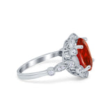 Large Oval Art Deco Wedding Ring Simulated Cubic Zirconia 925 Sterling Silver