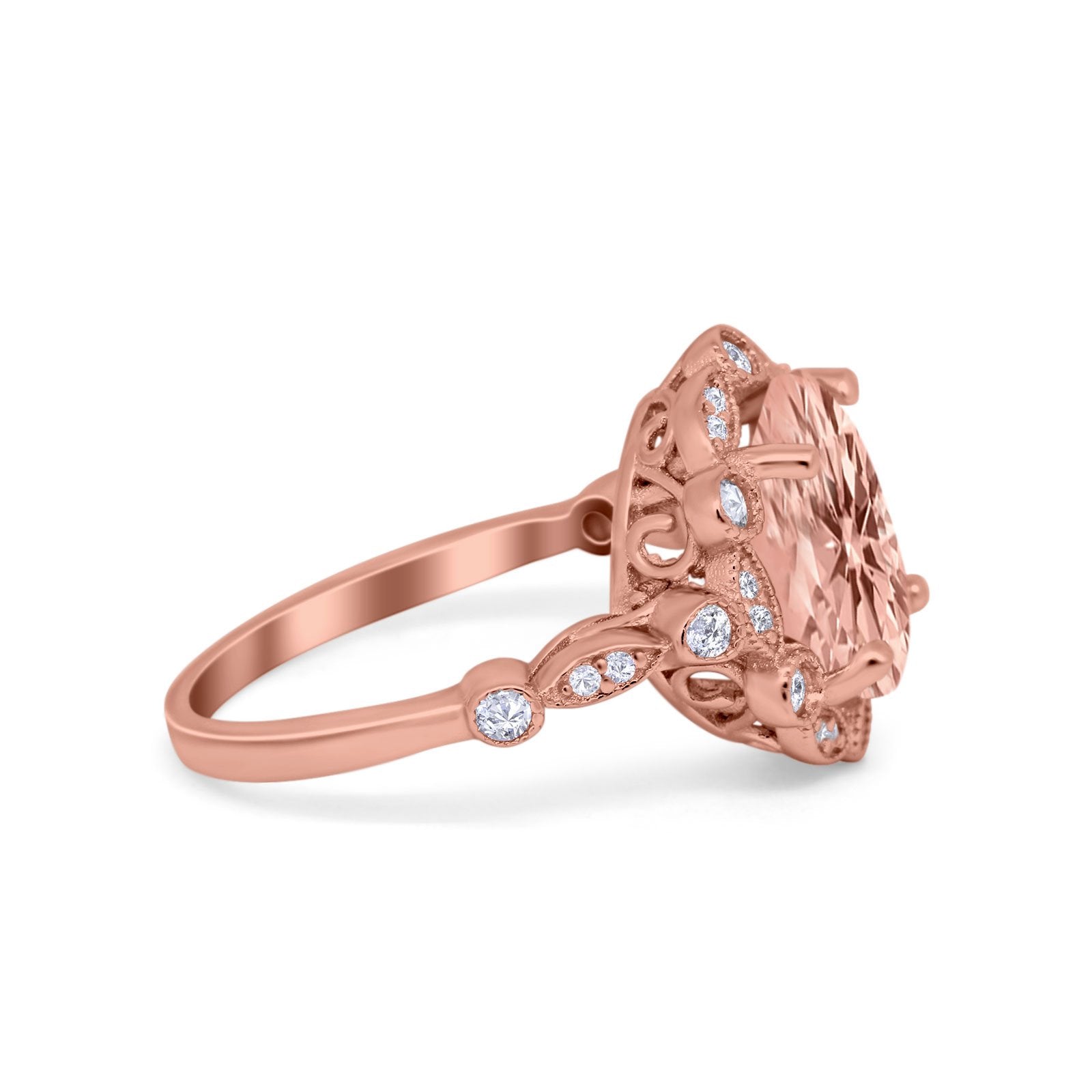 Large Oval Art Deco Wedding Ring Simulated Cubic Zirconia 925 Sterling Silver