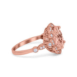 Large Oval Art Deco Wedding Ring Simulated Cubic Zirconia 925 Sterling Silver