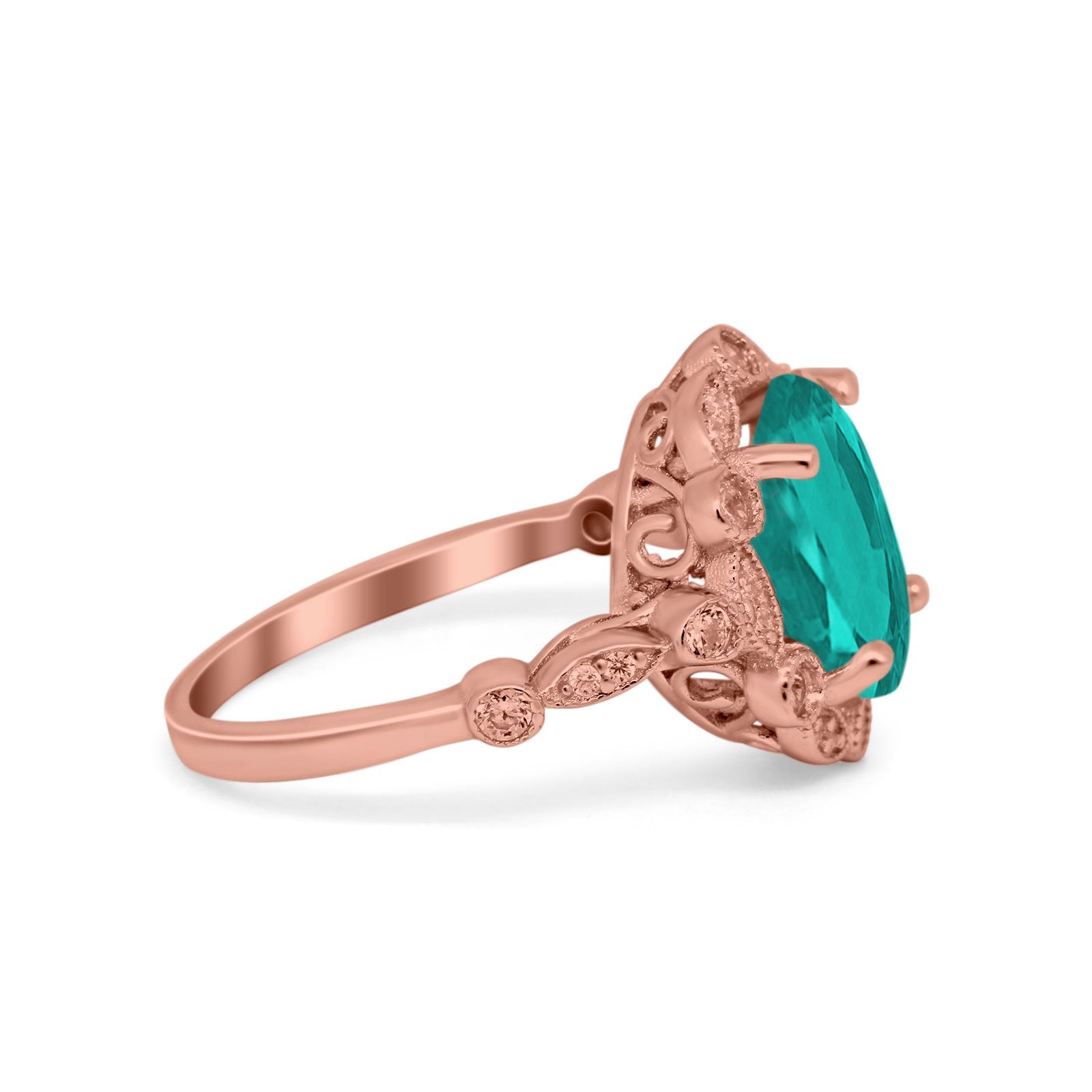 Large Oval Art Deco Wedding Ring Simulated Cubic Zirconia 925 Sterling Silver